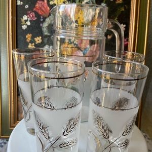 Vintage harvest wheat ice tea set pitcher and 4 glasses